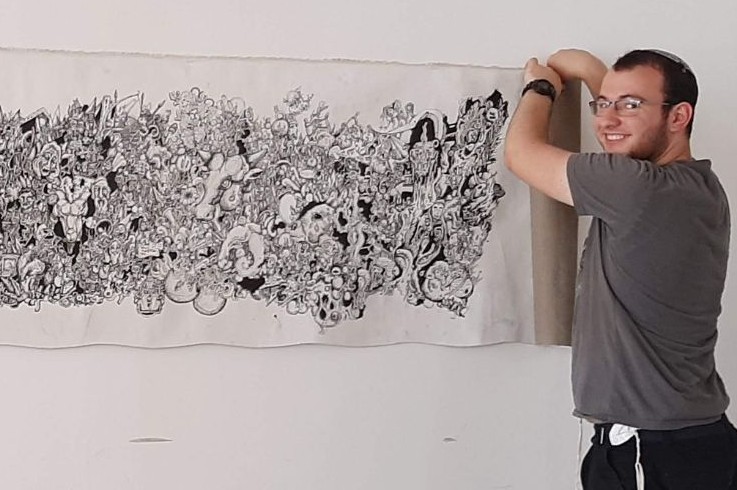 “Kuma” is a breathtaking, nearly ten-foot illustrated scroll by the late Staff Sgt. Eitan Rosenzweig, who created it when he was nineteen years old. The artwork, on display in the Bible Lands Museum, weaves together Jungian theories of the unconscious, the mythologist Joseph Campbell’s concept of the heroic journey, and imagery drawn from Western art and Jewish history. Sarah Rindner Blum, says it is a work of art that one must study rather than merely observe.